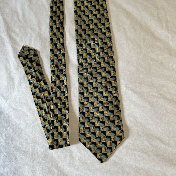 BRIONI Extra Long Suit Tie Silk Blue Black Gold Based Woven Handmade In Italy - Picture 5 of 16